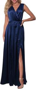 img 4 attached to 👗 Exquisite HOMOPHONY Women's Deep V Neck Sleeveless Satin Maxi Dress – Captivating Style for Homecoming, Beach Party & More!