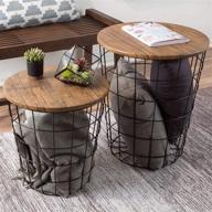 🪑 vintage-look wood veneer and black metal round end tables with storage - set of 2, in dark brown by lavish home logo