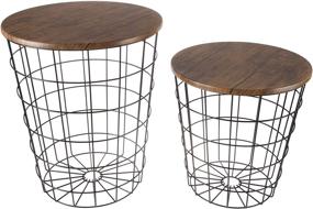 img 3 attached to 🪑 Vintage-Look Wood Veneer and Black Metal Round End Tables with Storage - Set of 2, in Dark Brown by Lavish Home