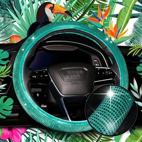 img 4 attached to 💎 Diva En Camino DEC Bling Steering Wheel Cover: 15 Inch Universal Green Diamond Protector for Women Girls – Velvet Cloth & Crystal Rhinestones Integration