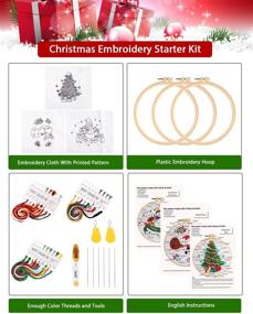img 2 attached to Caydo 3 Sets Christmas Embroidery Starter Kit with Patterns - Includes 3 Embroidery Clothes with Christmas Themed Designs, 3 Plastic Embroidery Hoops, Color Threads, Tools, and Instructions