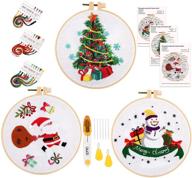 caydo 3 sets christmas embroidery starter kit with patterns - includes 3 embroidery clothes with christmas themed designs, 3 plastic embroidery hoops, color threads, tools, and instructions logo