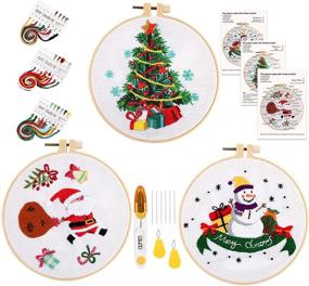 img 4 attached to Caydo 3 Sets Christmas Embroidery Starter Kit with Patterns - Includes 3 Embroidery Clothes with Christmas Themed Designs, 3 Plastic Embroidery Hoops, Color Threads, Tools, and Instructions