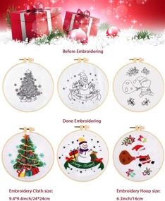 img 1 attached to Caydo 3 Sets Christmas Embroidery Starter Kit with Patterns - Includes 3 Embroidery Clothes with Christmas Themed Designs, 3 Plastic Embroidery Hoops, Color Threads, Tools, and Instructions