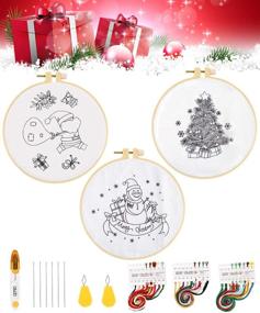 img 3 attached to Caydo 3 Sets Christmas Embroidery Starter Kit with Patterns - Includes 3 Embroidery Clothes with Christmas Themed Designs, 3 Plastic Embroidery Hoops, Color Threads, Tools, and Instructions