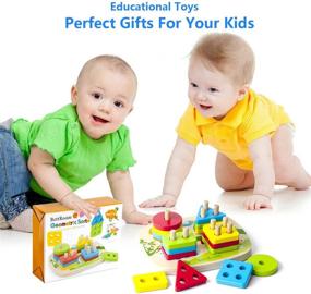 img 3 attached to BettRoom Wooden Educational Toddler Toys for Boys and Girls – Preschool Shape Color Recognition Geometric Board Blocks Stacking Sort – Ages 3, 4-5, and 6 – Kids Children Baby Safe Non-Toxic