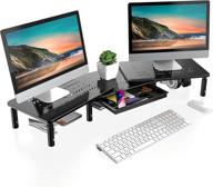 🖥️ fitueyes 3 shelf monitor stand with drawer - adjustable computer monitor riser, metal desktop stand with vented design, cable management for pc cellphone, office organization, black, dt115903mb logo