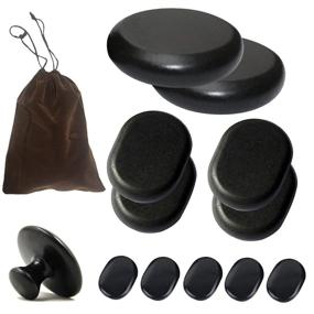 img 4 attached to Premium Bestnewie Massage Hot Stones Kit with Mushroom-Shaped Guasha Tool - 12pcs, Basalt Rocks for Relaxation, Spa, and Massage Therapy - Storage Velvet Bag Included