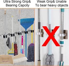 img 3 attached to 🧹 Wall Mounted Mop Broom Holder - Heavy Duty Stainless Steel with 5 Racks, 4 Hooks, and 1 Separated Hook Included - Ideal for Laundry Room, Home, Garage (Black)