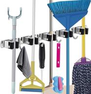 🧹 wall mounted mop broom holder - heavy duty stainless steel with 5 racks, 4 hooks, and 1 separated hook included - ideal for laundry room, home, garage (black) logo