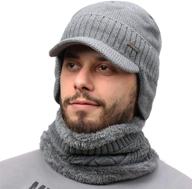 🧢 men's winter beanie with visor, earflaps, and fleece scarf set - outdoor hat логотип