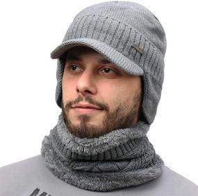 img 4 attached to 🧢 Men's Winter Beanie with Visor, Earflaps, and Fleece Scarf Set - Outdoor Hat