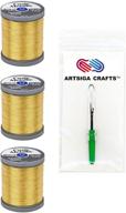 🧵 coats & clark sewing thread metallic embroidery thread 125 yards (3-pack) bright gold bundle with bonus artsiga crafts seam ripper logo