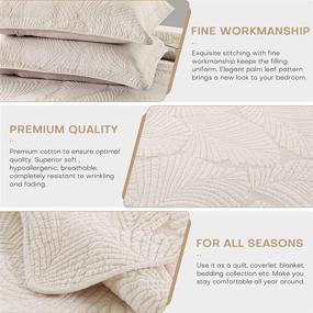 img 2 attached to 🌴 ANMINY Cotton Quilt Set 3 Piece – Superior Soft Reversible Warm Bedding Blanket – Bedspread Quilted Coverlet with Pillow Shams – Palm Leaves Pattern – Solid Color in Beige – Full/Queen Size