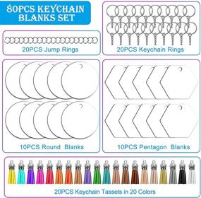 img 3 attached to Набор заготовок для брелоков из прозрачного акрила - 80 штук для винилового ремесла: включает 40 штук заготовок из акрила, 20 брелоков-булавок, 20 брелоков-кольцо и 20 пружинных колец для самостоятельного изготовления брелоков.