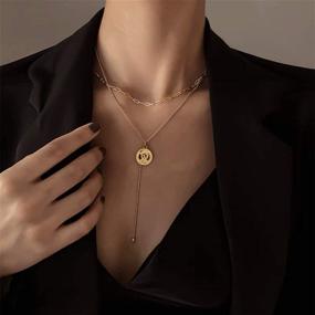 img 2 attached to 💫 Frwiskp Gold Statement Link Chain Necklace - 18K Real Gold Plated Medallion Pendant Necklace 16" - Stylish Fashion Jewelry Gift for Women and Girls