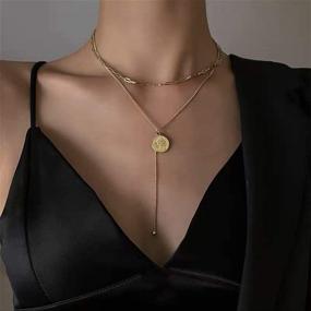 img 1 attached to 💫 Frwiskp Gold Statement Link Chain Necklace - 18K Real Gold Plated Medallion Pendant Necklace 16" - Stylish Fashion Jewelry Gift for Women and Girls