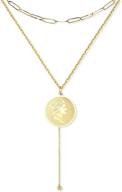 💫 frwiskp gold statement link chain necklace - 18k real gold plated medallion pendant necklace 16" - stylish fashion jewelry gift for women and girls logo