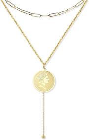 img 4 attached to 💫 Frwiskp Gold Statement Link Chain Necklace - 18K Real Gold Plated Medallion Pendant Necklace 16" - Stylish Fashion Jewelry Gift for Women and Girls