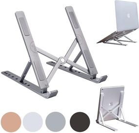 img 4 attached to Gray Foldable Aluminum Laptop Stand with 7 Angle Adjustable Desk 📱 Stand – Compatible with MacBook Air, MacBook Pro, iPad, Tablet, and Laptop