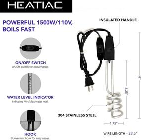 img 3 attached to 🔥 HEATIAC Large Immersion Water Heater: Portable Electric Boiler for Instant Hot Water, Coffee, Tea, Soup - 1500W, 110V with On/Off Switch