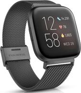 🔗 maledan metal band for fitbit versa 2 - breathable stainless steel mesh loop wristbands, black logo