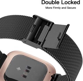 img 2 attached to 🔗 Maledan Metal Band for Fitbit Versa 2 - Breathable Stainless Steel Mesh Loop Wristbands, Black