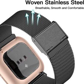 img 3 attached to 🔗 Maledan Metal Band for Fitbit Versa 2 - Breathable Stainless Steel Mesh Loop Wristbands, Black