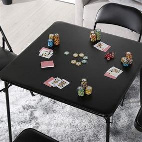 img 3 attached to 🃏 VECELO Black Metal Portable Square Folding Card Table with Vinyl Upholstery and Collapsible Legs