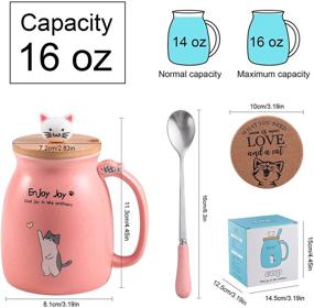 img 2 attached to 🐱 Cute Cat Cup Ceramic Coffee Mug with Kawaii Cat Wooden Lid, Adorable Stainless Steel Spoon, Anime Kitty Thicken Wooden Coaster, Perfect Christmas Birthday Gift Cute Thing Japanese Mug 480ML (Pink)