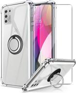 📱 moto g stylus 2021 case: clear soft shockproof protective cover + tempered glass screen protector with 360° rotating holder & kickstand logo