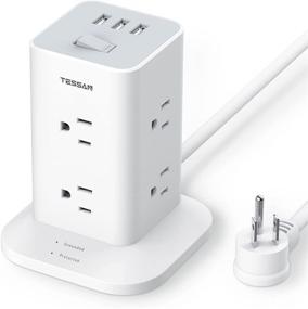 img 4 attached to 💡 TESSAN Power Strip Tower Surge Protector with 8 Wide-Spaced Outlets, 3 USB Ports, 6ft Extension Cord Flat Plug, Compact Size Charging Station, 1700 J Protection, 1875W, White