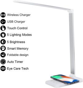 img 3 attached to White LED Desk Lamp: Wireless Charger, USB Port, 5 Lighting Modes, 5 Brightness Levels, Touch Control, 30/60 min Auto Timer, Eye-Caring Office Lamp + Adapter