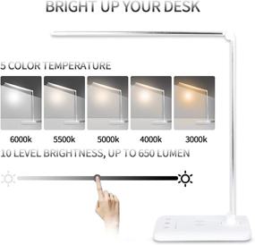 img 1 attached to White LED Desk Lamp: Wireless Charger, USB Port, 5 Lighting Modes, 5 Brightness Levels, Touch Control, 30/60 min Auto Timer, Eye-Caring Office Lamp + Adapter