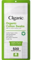 🌿 cliganic organic cotton swabs: 500 count of 100% pure natural biodegradable cotton - hypoallergenic, chlorine-free, soft, gentle, and absorbent buds logo