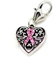 🎗️ lot of 5 breast cancer awareness pink ribbon clip-on charms with heart lobster clasp logo