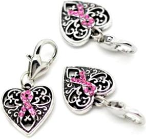 img 1 attached to 🎗️ Lot of 5 Breast Cancer Awareness Pink Ribbon Clip-On Charms with Heart Lobster Clasp