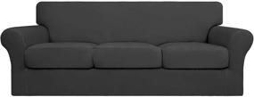 img 4 attached to Pet-Friendly Sofa Slipcover - Stretchable & Washable Couch Cover for 3 Cushion Sofas - Elastic Furniture Protector for Dogs, Kids - Dark Gray