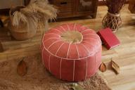 🛋️ riseon boho handmade faux pu leather moroccan pouf footstool ottoman - unstuffed 23"x11" round floor cushion footstool in pink - ideal for living room, bedroom, and under desk use logo