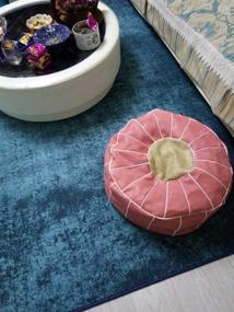 img 2 attached to 🛋️ RISEON Boho Handmade Faux PU Leather Moroccan Pouf Footstool Ottoman - Unstuffed 23"x11" Round Floor Cushion Footstool in Pink - Ideal for Living Room, Bedroom, and Under Desk Use