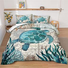 img 4 attached to Teal Turtle Comforter Set - Mediterranean Style Ocean Themed Down Comforter with Microfiber Filling - Queen Size Bedding Set including 1 Comforter and 2 Pillowcases (Queen, Turtle)