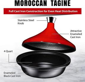 img 3 attached to Bruntmor 4-Quart Fire Red Cast Iron Moroccan Tagine | Cooking Pot with Silver Knob | Enameled Base and Cone-Shaped Ceramic Lid | Ideal for Baking, Frying | Oven and Dishwasher Safe