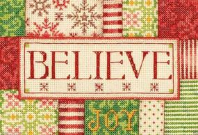 img 1 attached to 🧵 DIMENSIONS 'Believe' Cross Stitch Kit - 14 Count Natural Aida Fabric - 7" x 5