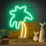 🌴 lumenosity neon palm tree lights - coconut tree neon sign for bedroom decor, desktop, tabletop - battery/usb powered led palm tree light - palm tree lamp with stand - green and yellow led sign логотип