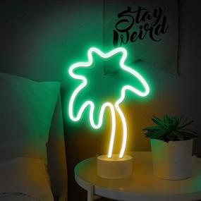 img 1 attached to 🌴 Lumenosity Neon Palm Tree Lights - Coconut Tree Neon Sign for Bedroom Decor, Desktop, Tabletop - Battery/USB Powered LED Palm Tree Light - Palm Tree Lamp with Stand - Green and Yellow LED Sign