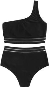 img 3 attached to 👙 SweatyRocks Women's Mesh One Shoulder Top with High Waist Bikini Set - Stylish and Comfortable Swimwear for Women