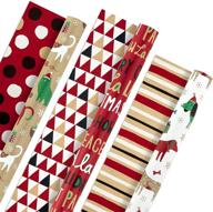 🎁 hallmark christmas reversible wrapping paper bundle - pets & patterns (pack of 3) - cats, dogs, stripes, polka dots, paw la la la - 120 sq. ft. total logo