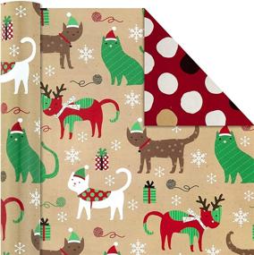 img 1 attached to 🎁 Hallmark Christmas Reversible Wrapping Paper Bundle - Pets & Patterns (Pack of 3) - Cats, Dogs, Stripes, Polka Dots, Paw La La La - 120 sq. ft. total