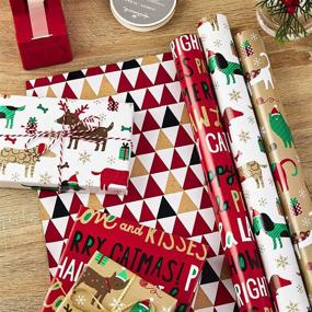 img 3 attached to 🎁 Hallmark Christmas Reversible Wrapping Paper Bundle - Pets & Patterns (Pack of 3) - Cats, Dogs, Stripes, Polka Dots, Paw La La La - 120 sq. ft. total