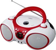 портативный стерео бумбокс jensen cd-490 white/red с cd-плеером cd-r/rw, радиоприемником am/fm и входом aux (цвет ограниченной серии) логотип